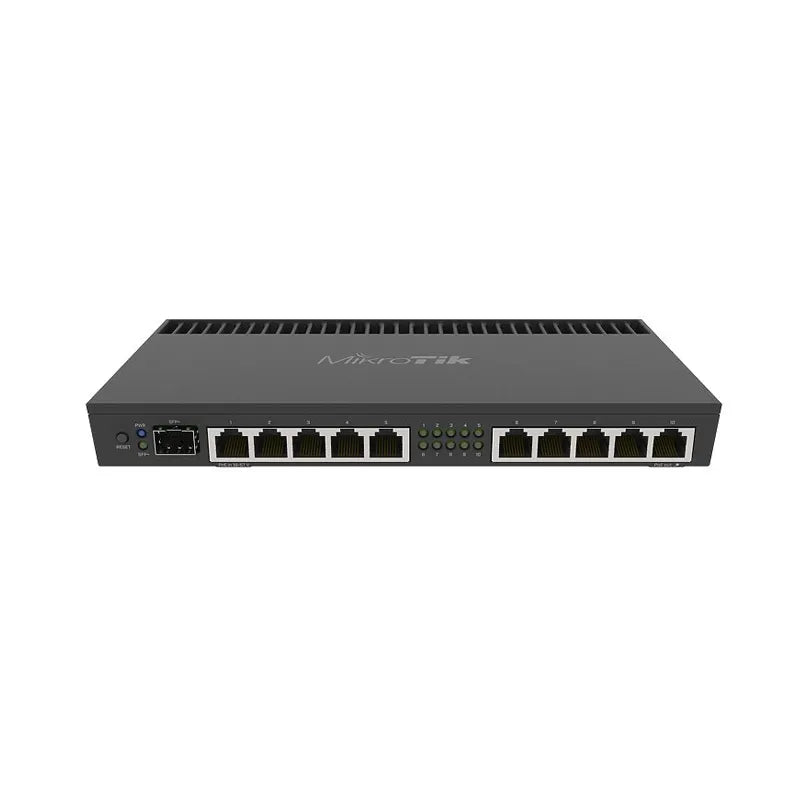 Mikrotik RB4011iGS+RM Powerful 10xGigabit Port Router with a Quad-Core 1.4Ghz CPU, 1GB RAM, SFP+10Gbps Cage with Rack Ears