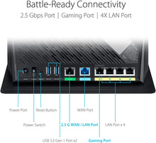 将图片加载到图库查看器，ASUS RT-AX86U AX5700 ROG Gaming WiFi Router 5700 Mbps Dual Band Wi-Fi 6 802.11ax, Up To 2500 Sq Ft &amp; 35+ Devices, NVIDIA GeForce
