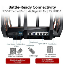 Kép betöltése a galériamegjelenítőbe: ASUS GT-AX11000 Tri-band Wi-Fi Gaming Router World&#39;s First 10 Gigabit With Quad-Core Processor 2.5G Gaming Port DFS WiFi 6
