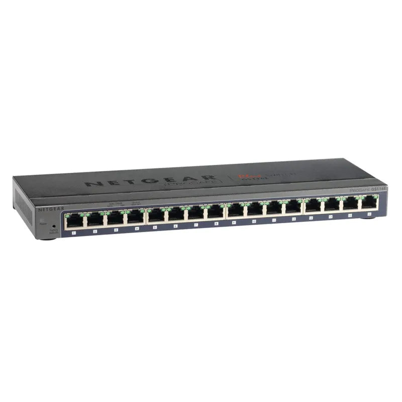 Conmutador Smart Managed Plus Gigabit Ethernet de 16 puertos NETGEAR GS116E, escritorio y protección de por vida limitada ProSAFE 