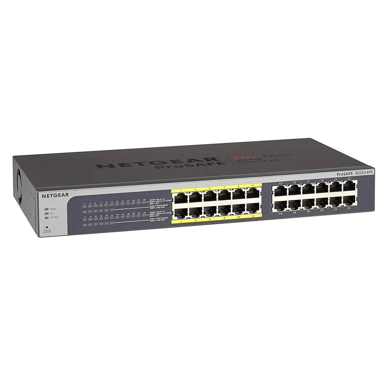 NETGEAR  JGS524PE 24-Port Gigabit Ethernet Smart Managed Plus PoE Switch With 12 x PoE 100W Desktop Rackmount ProSAFE