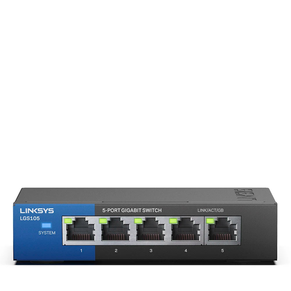 LINKSYS LGS105 5-Port Business Desktop Gigabit Switch Wired connection speed up to 1000 Mbps 5 Gigabit Ethernet auto-sensing por