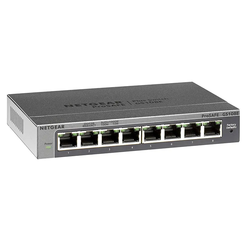 8-портовые коммутаторы Gigabit Ethernet NETGEAR GS108E ProSafe серии Smart Managed Plus, VLAN, QoS, IGMP 