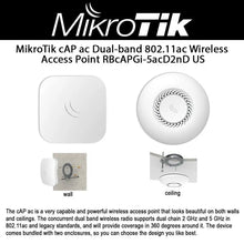 Afbeelding in Gallery-weergave laden, MikroTik RBcAPGi-5acD2nD WiFi AP 2x1000Mbps Dual-band 2.4 300Mbps &amp; 5GHz 867 Mbps Inodor Wirless Access Point
