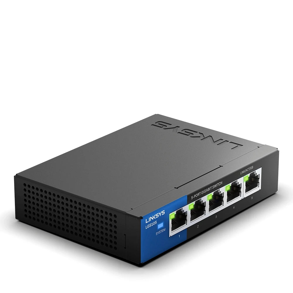 LINKSYS LGS105 5-Port Business Desktop Gigabit Switch Wired connection speed up to 1000 Mbps 5 Gigabit Ethernet auto-sensing por