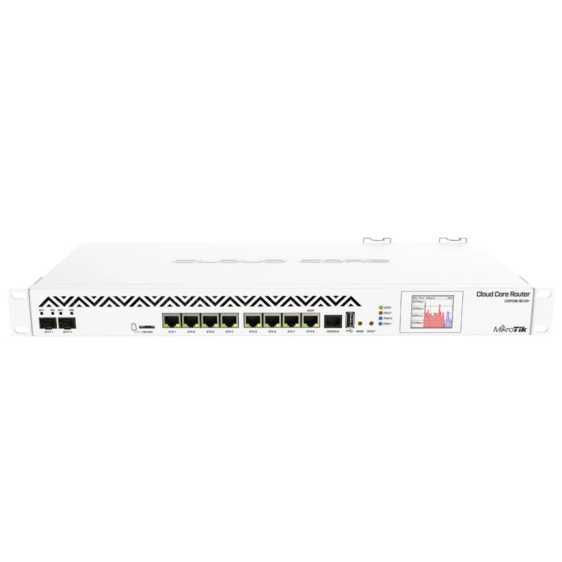 MikroTik CCR1036-8G-2S+EM Router 8xGigabit Ethernet, 2xSFP+ Cages, LCD, 36 Cores x 1.2GHz CPU, 8GB RAM, Dual PSU, 1U Rackmount