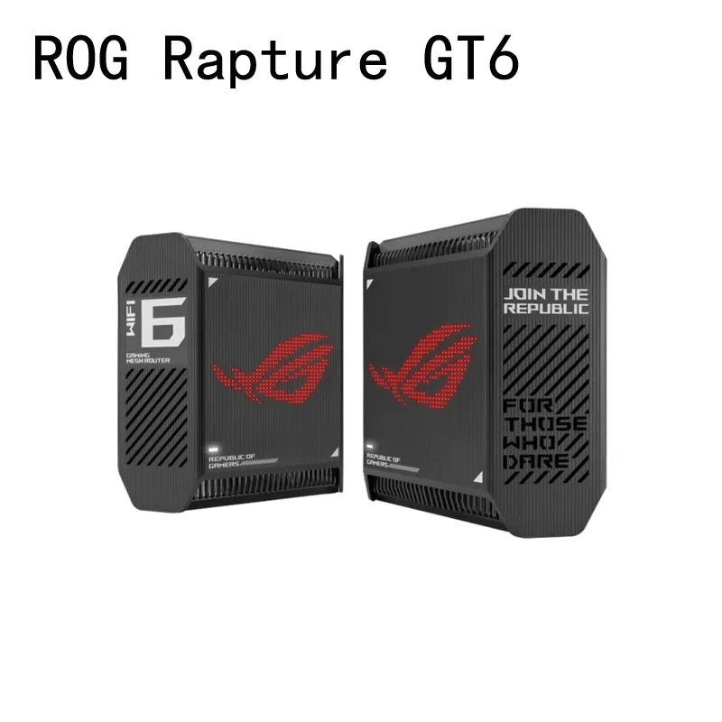 ASUS ROG Rapture GT6 AX10000 Трехдиапазонная ячеистая система Wi-Fi 6 для всего дома. Покрытие системы до 5800 кв. футов. 7+ комнат, 10 Гбит/с Wi-Fi 6, 1–2 пакета.