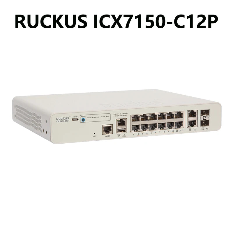 Ruckus Wireless ICX7150-C12P Conmutador POE ICX7150-C12P-2X1G 12x1 0/100/1000 Mbps PoE+Puertos 124W 2x1GbE Uplink/Apilamiento SFP/SFP+ 