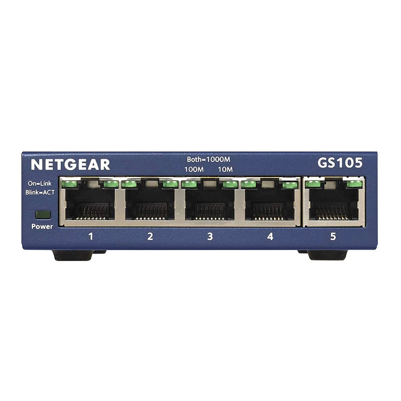 Netgear GS105 Gigabit Switch 5-Port 10/100/1000 Gigabit Ethernet ,Bandwidth 10 Gbps ,Unmanaged Desktop Switch