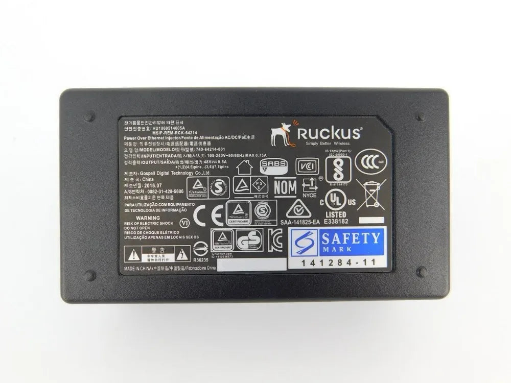 Ruckus Wireless 902-0162-XX00 PoE Injector 48V 0.5A 24W 902-0162-US00 902-0162-EU00, 2x10/100/1000 Mbps