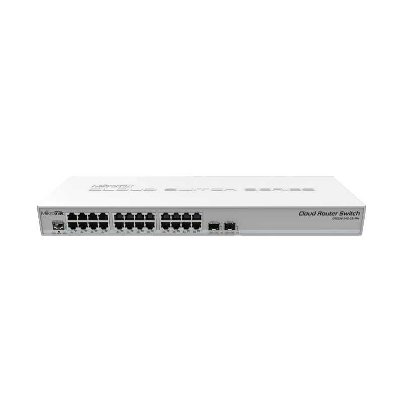 MikroTik CRS326-24G-2S+RM Switch 24 Gigabit Port with 2xSFP+ Cages in 1U Rackmount Case, Dual Boot (RouterOS or SwitchOS)