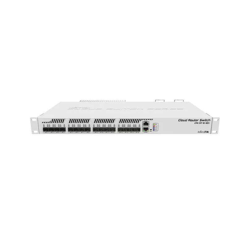 MikroTik CRS317-1G-16S+RM Cloud Router Smart Switch 1 x LAN Gigabit, 16 x jaulas SFP+, CPU de doble núcleo de 800 MHz, 1 GB de RAM 1U de montaje en rack 