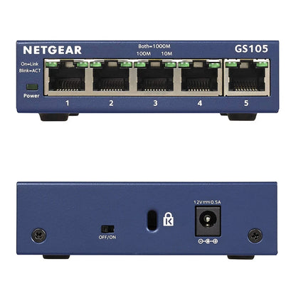 Netgear GS105 Gigabit Switch 5-Port 10/100/1000 Gigabit Ethernet ,Bandwidth 10 Gbps ,Unmanaged Desktop Switch