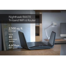 Afbeelding in Gallery-weergave laden, NETGEAR RAX70 Nighthawk 8-Stream Tri-Band WiFi 6 Router AX6600 Wireless Speed Up To 6.6Gbps, 4K/8K UHD, Longer Range Antennas
