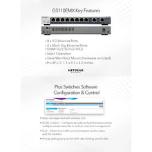 Charger l&#39;image dans la galerie, NETGEAR GS110EMX Switches 10 Gigabit/Multi-Gigabit Plus 8 Port Gigabit ports with 2 Port Multi-Gig ports, VLAN, QoS, LAG &amp; IGMP
