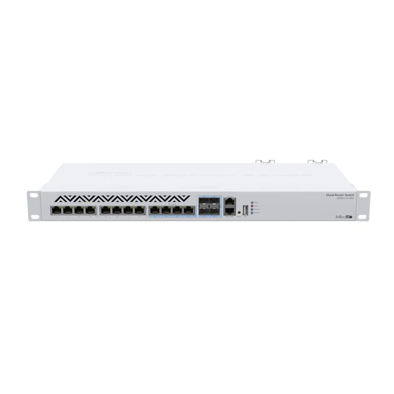 Conmutador MikroTik CRS312-4C+8XG-RM con puertos Ethernet 10G RJ45 y puertos SFP+