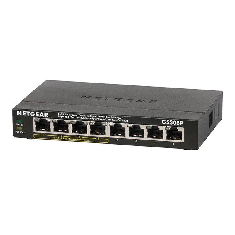 Неуправляемый сетевой коммутатор NETGEAR GS308P с 8 портами Gigabit Ethernet для SOHO и 4 портами PoE (53 Вт) 