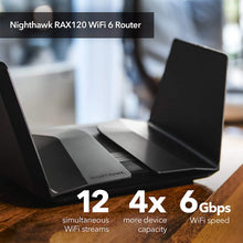 Carregar imagem no visualizador da galeria, NETGEAR RAX120 Nighthawk 12-Stream Tri-Band WiFi 6 Router AX6000 Wireless Speed up to 6Gbps, 4K/8K UHD, Longer range  antennas
