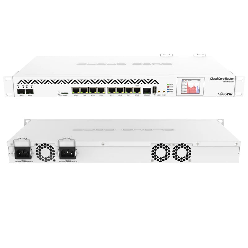 MikroTik CCR1036-8G-2S+ Router 1U Rackmount 8x Gigabit Ethernet 2x SFP+ Cages LCD 36 Cores x 1.2GHz CPU 8GB RAM Dual PSU