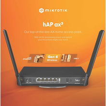 Lade das Bild in den Galerie-Viewer, MikroTik C53UiG+5HPaxD2HPaxD hAP AX3 AX1800 Gigabit 802.11AX WiFi 6 Wireless Dual Band Wi-Fi ROS Router 4x1Gbps 1x2.5Gbps Ports
