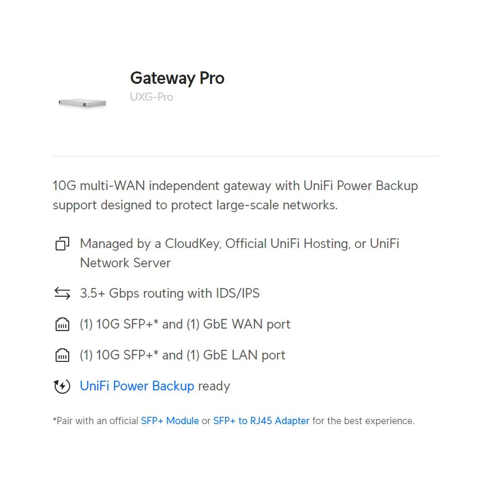 UBIQUITI UXG-Pro Gateway Pro Managed By A CloudKey, Official UniFi Hosting, UniFi Network Server, 3.5+ Gbps Routing With IDS/IPS