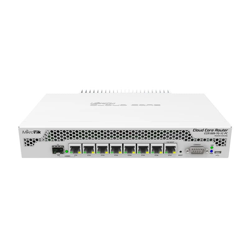 Mikrotik CCR1009-7G-1C-PC 7xGigabit Ethernet Ports 1x Combo Port (SFP Or Gigabit Ethernet), 9 Cores x 1GHz CPU, 1GB RAM