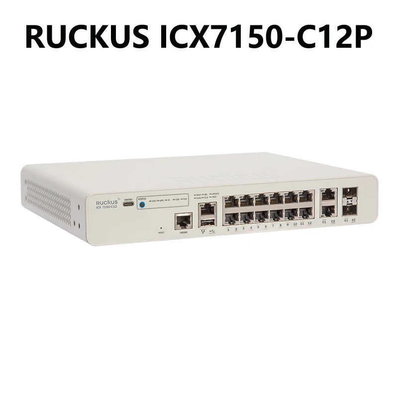 RUCKUS NETWORKS ICX7150 Switch ICX7150-C12P-2X10GR 12x10/100/1000 Mbps RJ-45 PoE+ports AP 124W PoE dget 2x10GbE Uplink/Stacking SFP/SFP+