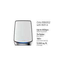 Lade das Bild in den Galerie-Viewer, NETGEAR RBK852 AX6000 Mesh WiFi 6 System 1 Router+1 Satellite Orbi Tri-band Mesh WiFi System, 6 Gbps, covers large 5,000sq ft
