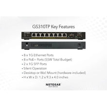 Load image into Gallery viewer, NETGEAR GS310TP 8-Port Gigabit Ethernet PoE+ Smart Switch With 2 Dedicated SFP Ports 55W
