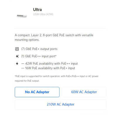 UBIQUITI Ultra USW-Ultra (42W), USW-Ultra-60W (52W), USW-Ultra-210W (202W), Layer 2, 8-Port GbE PoE Switch PoE+/PoE++