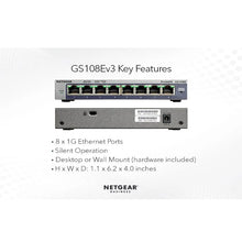 Carregar imagem no visualizador da galeria, NETGEAR GS108E ProSafe 8-Port Gigabit Ethernet Smart Managed Plus Switches Series, VLAN, QoS, IGMP
