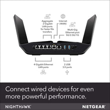 Kép betöltése a galériamegjelenítőbe: NETGEAR RAX120 Nighthawk 12-Stream Tri-Band WiFi 6 Router AX6000 Wireless Speed up to 6Gbps, 4K/8K UHD, Longer range  antennas
