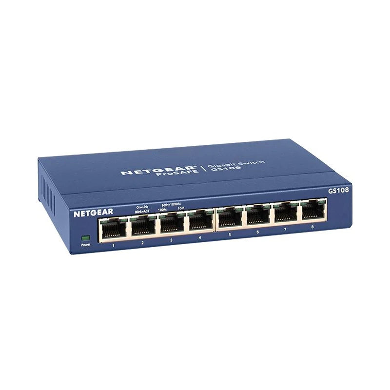 NETGEAR GS108 Gigabit Switch 8-Port 10/100/1000 Gigabit Ethernet, Bandwidth 16 Gbps, Unmanaged Desktop Switch