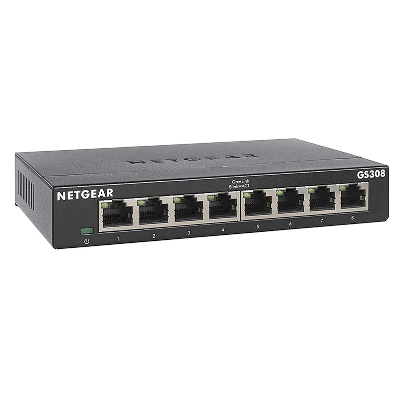 Conmutador no administrado Gigabit Ethernet de 8 puertos NETGEAR GS308 Carcasa metálica, conmutador no administrado SOHO Gigabit de 8 puertos serie 300 