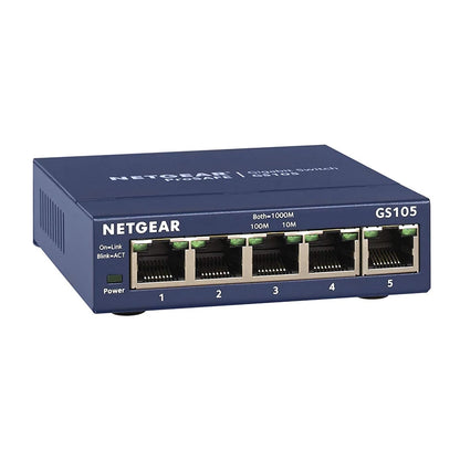 Netgear GS105 Gigabit Switch 5-Port 10/100/1000 Gigabit Ethernet ,Bandwidth 10 Gbps ,Unmanaged Desktop Switch