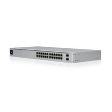 Afbeelding in Gallery-weergave laden, UBIQUITI USW-24 24-Port Layer 2 Switch (24 x GbE, 2x1G SFP ports, 52 Gbps Switching Capacity, a silent, fanless cooling system
